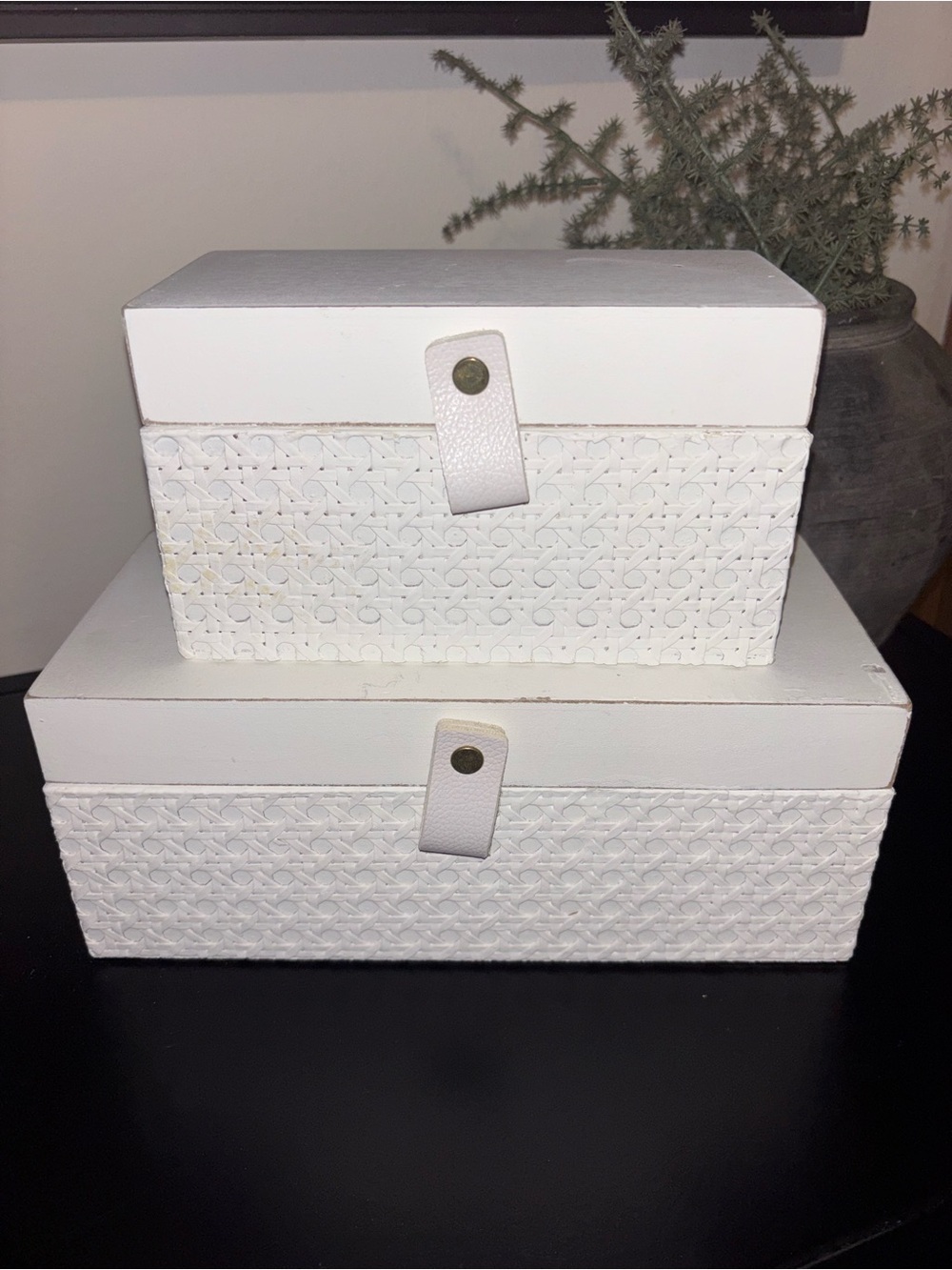 White Decorative Storage Boxes with Leather Tab